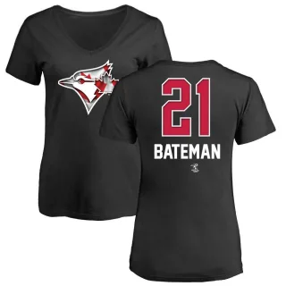 Women's Toronto Blue Jays Brett Bateman Black Name and Number Banner Wave V-Neck T-Shirt