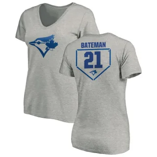 Women's Toronto Blue Jays Brett Bateman Gray RBI Slim Fit V-Neck T-Shirt Heathered