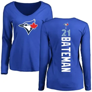 Women's Toronto Blue Jays Brett Bateman Royal Backer Slim Fit Long Sleeve T-Shirt